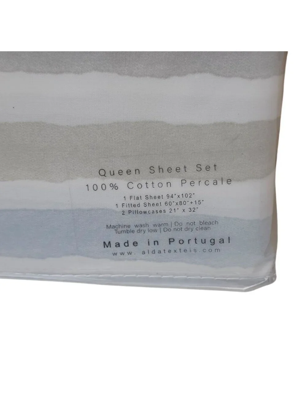 Alda Textéis Queen Sheet Set 100% Cotton Percale Striped Made In Portugal